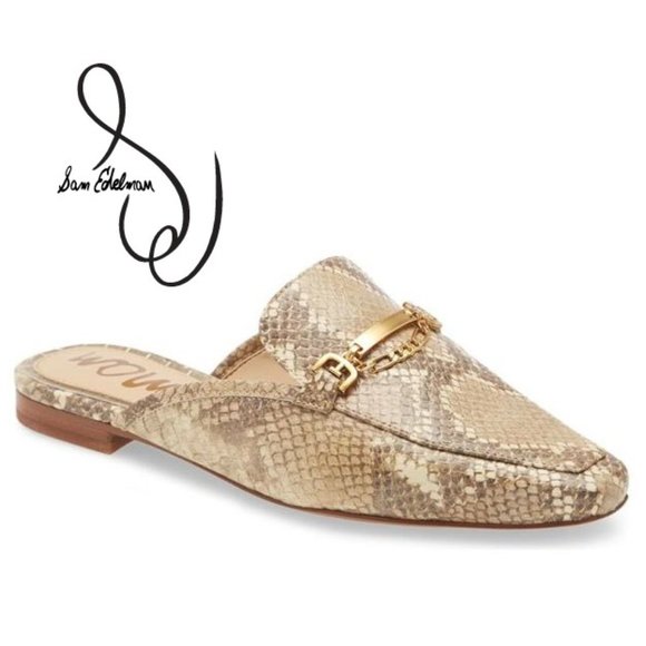 SAM EDELMAN Evelan SNAKE SKIN Chain Detail Loafer Mules! Size 8! - Picture 1 of 7